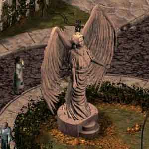 Sanitarium Screenshot: Ein Engel Statue im Hof