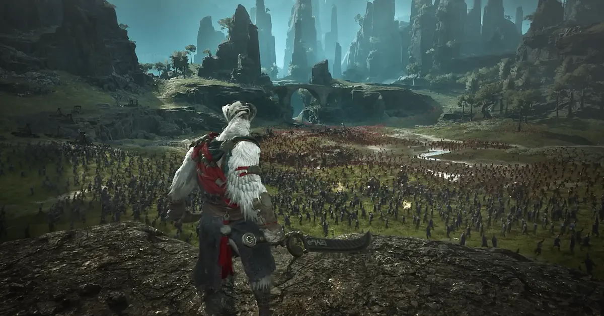 Ein massiver Rekon-Krieger bereitet sich in Project Windless, das für die PS5 erscheint, auf den Kampf gegen eine ganze Armee vor