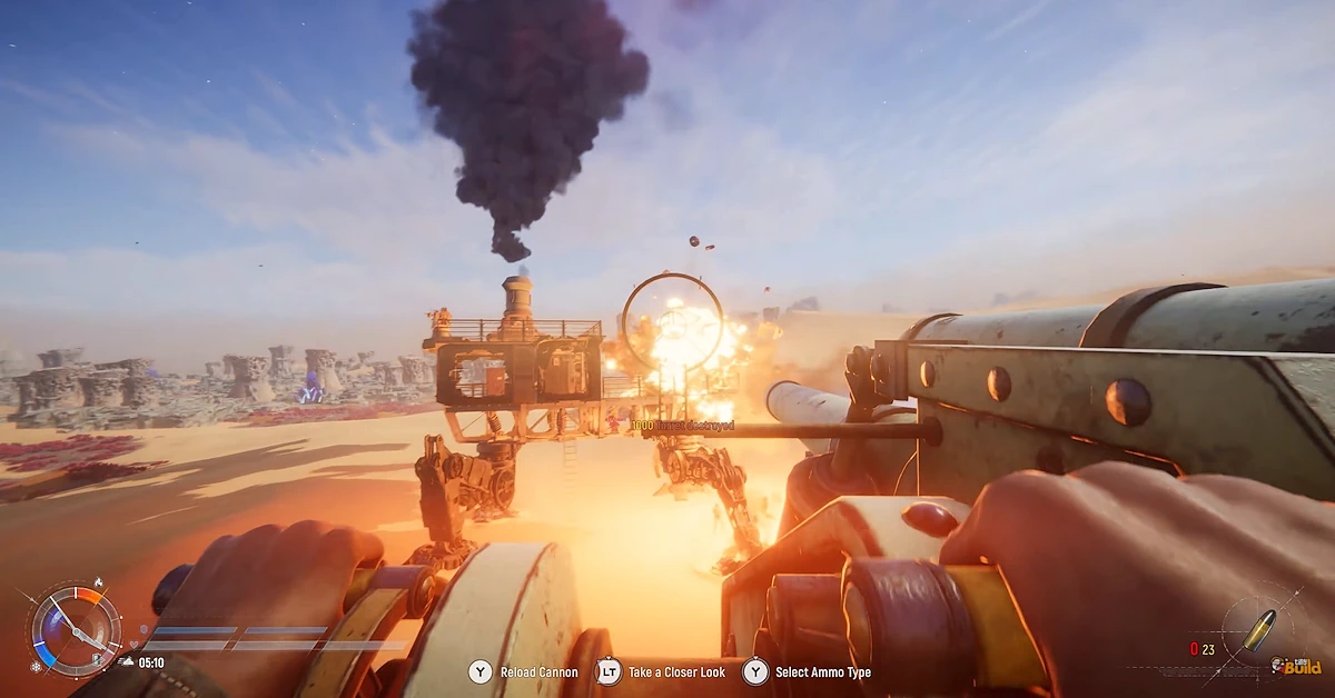 Das Navigieren durch den unbarmherzigen Sand erfordert den Schutz eines maßgeschneiderten Tramplers in SAND: Raiders of Sophie