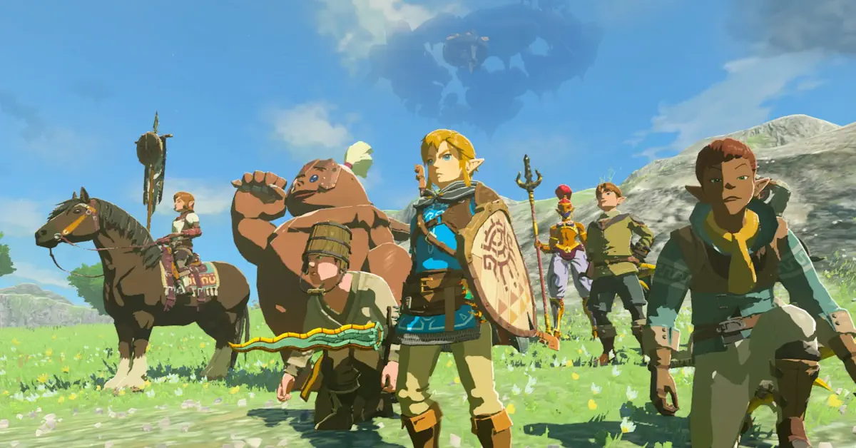 Link blickt über die riesige offene Welt von Hyrule in Tears of the Kingdom