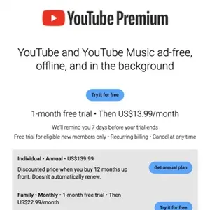 YouTube Premium Subscription - Tarife